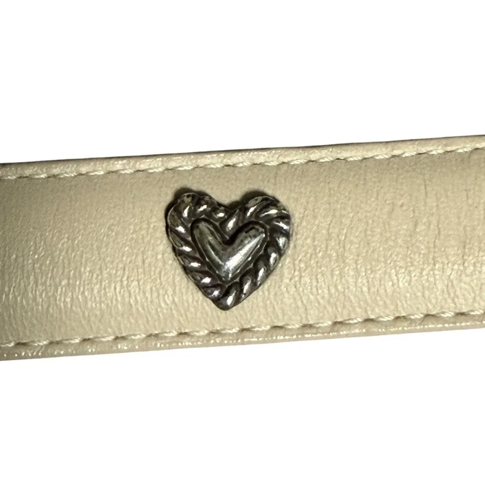 Vintage Brighton Concho Belt Womens S Beige Silver Tone Heart Leather Boho